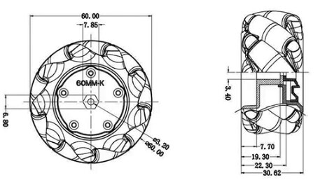 Mechanical Drawing - DFRobot Black Mecanum Wheel with Motor Shaft Coupling